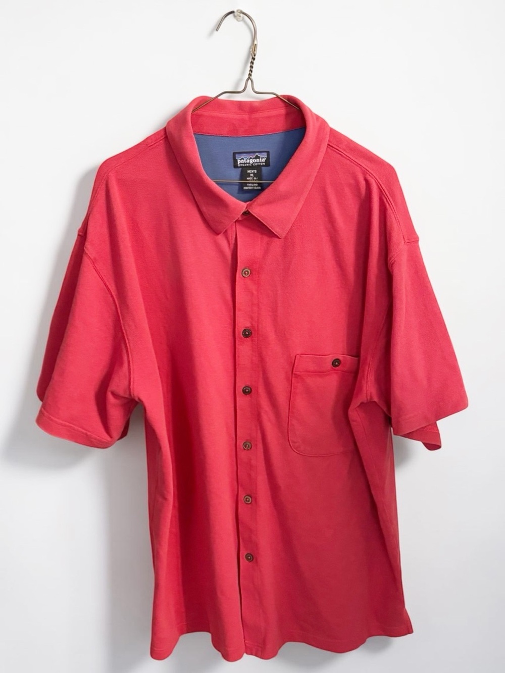 Patagonia vintage organic cotton blend short sleeve button down red shirt | XL